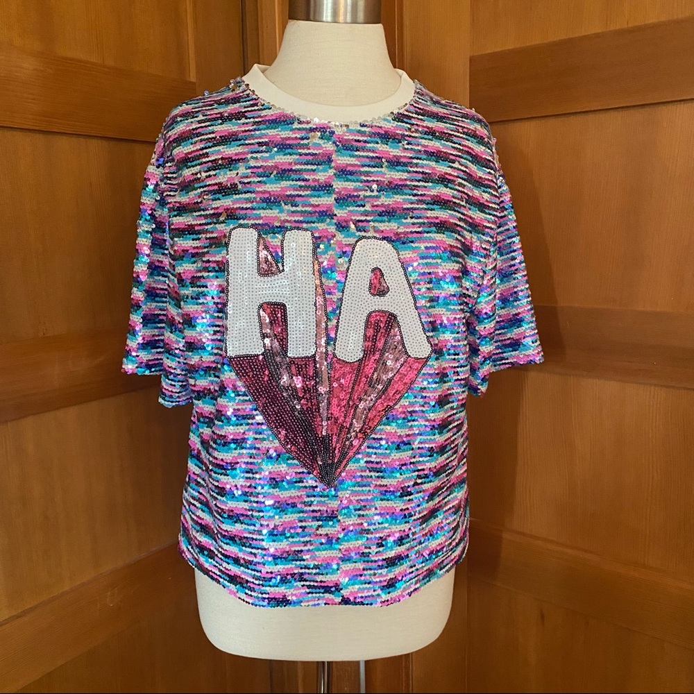 Endless Rose “Ha” Multicolor Sequin Tee